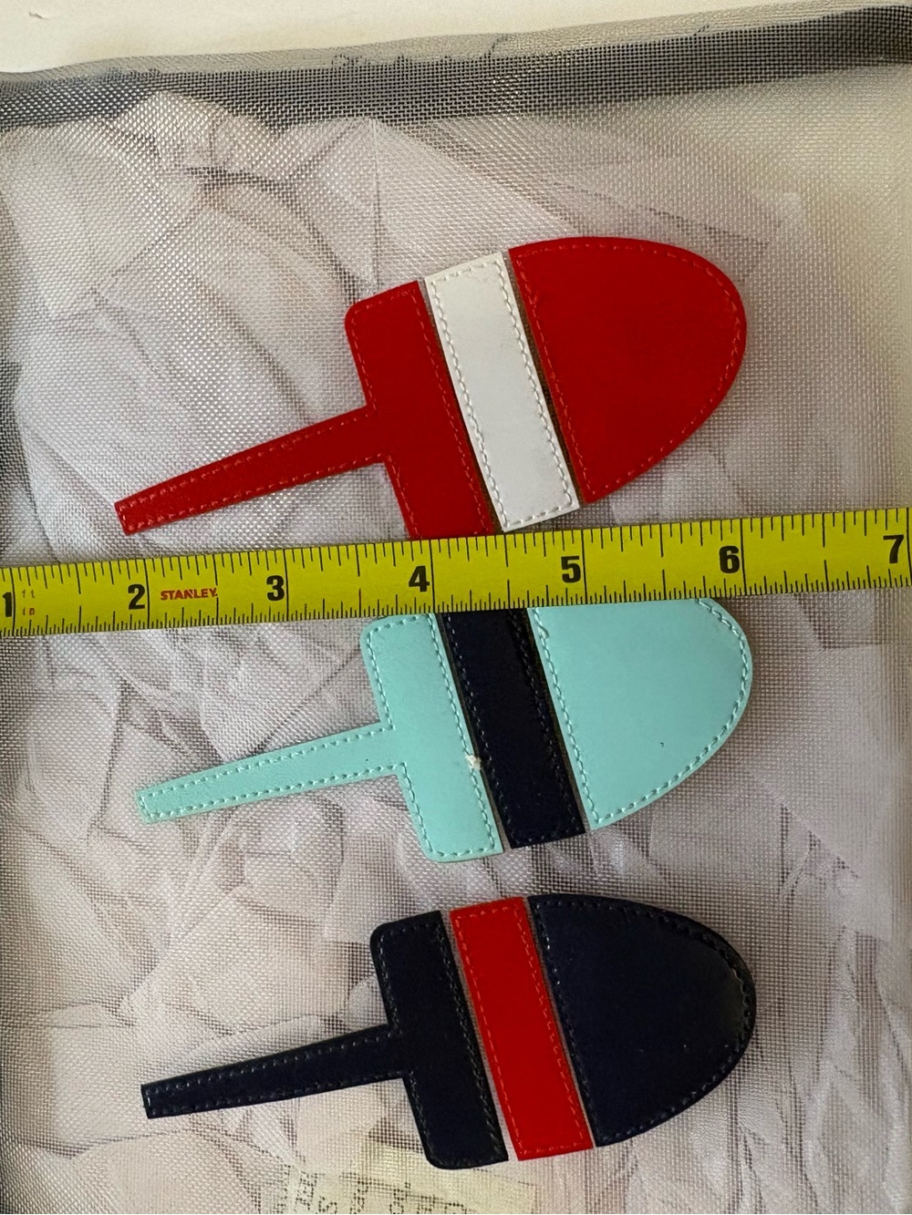 LOLO Clear Mesh Cosmetic Pouch with Trio of Navy, Mint and Red Nautical bobs - Picture 6 of 7